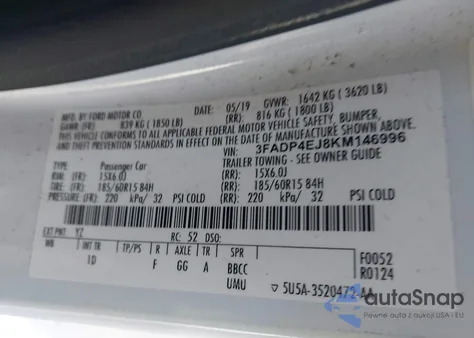 2019 Ford Fiesta Se z USA, uszkodzony, nr VIN 3FADP4EJ8KM146996